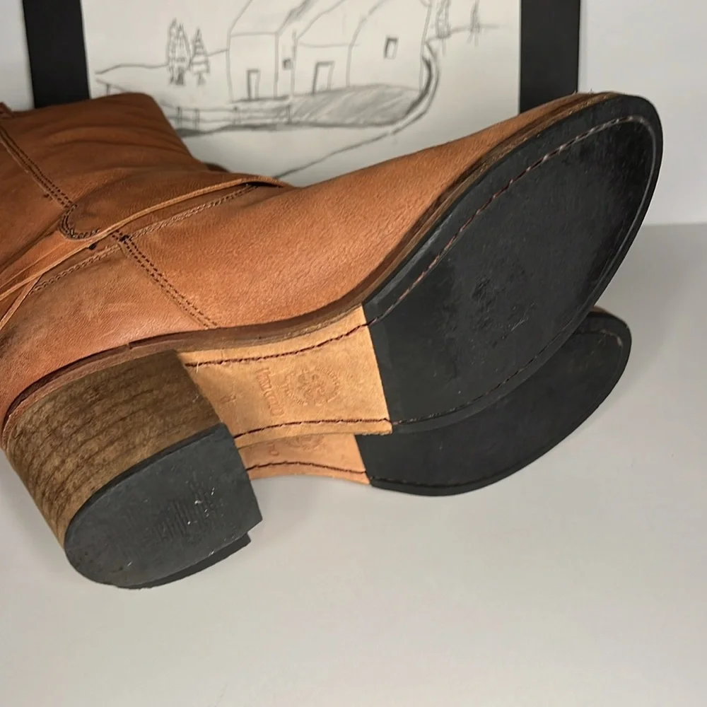 Johnston & Murphy Mid Calf Brown Leather Moto Style Pull On Harness Boots Size 8 - Picture 13 of 16